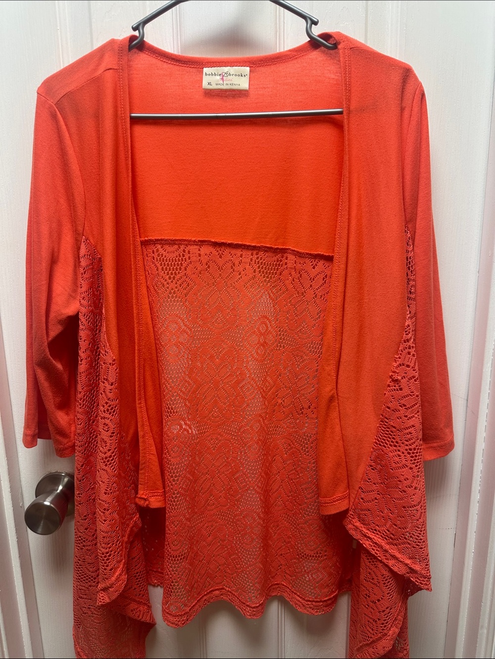 Bobbie Brooks Coral Lace-Back Open-Front Cardigan